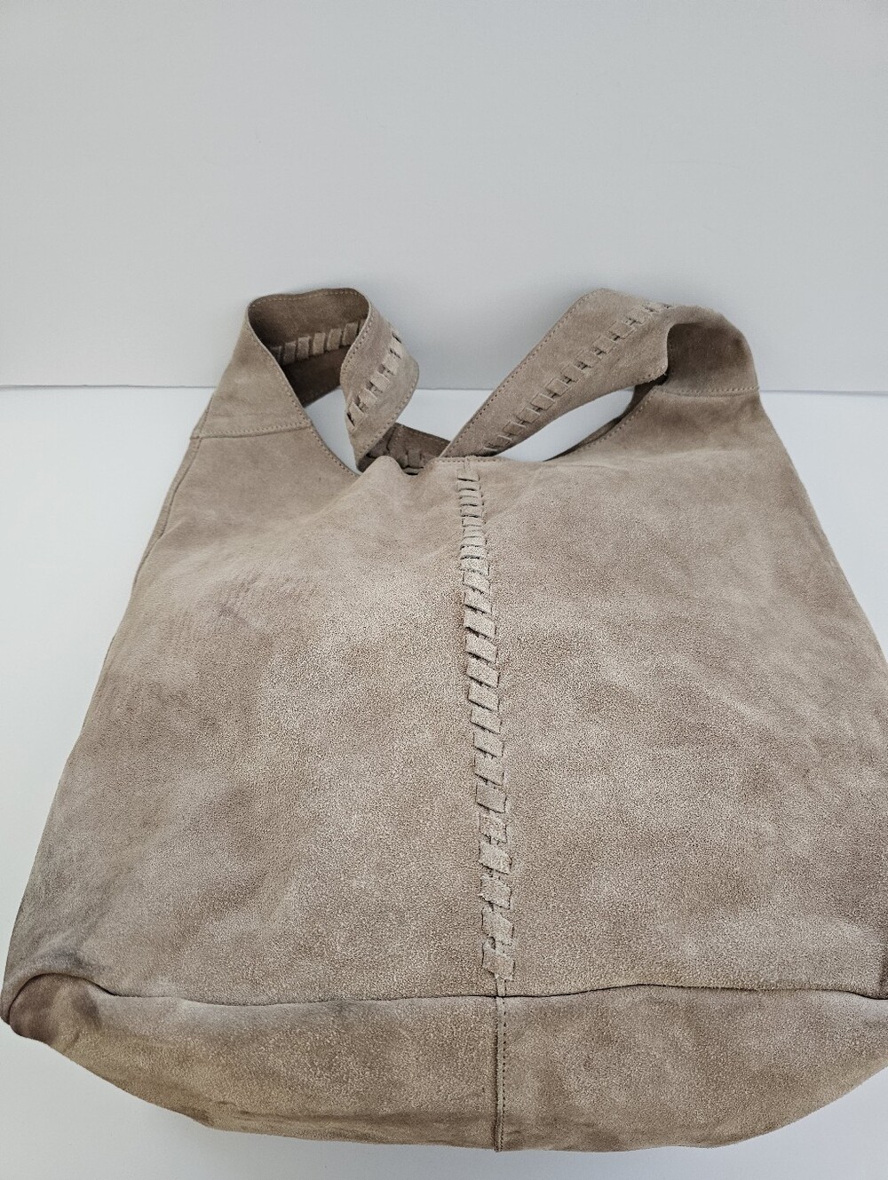 Haute Hippie Style Beige Genuine Suede Leather Slouchy Shoulder Bag Handbag - Picture 5 of 13